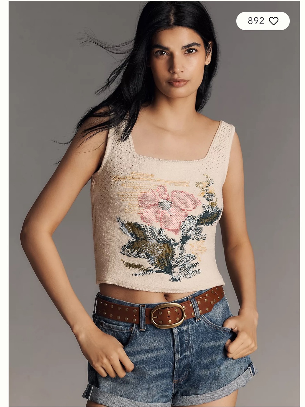 Pilcro Anthro Cream Floral Knit Tank Top with Pink and Olive Motif sold out!